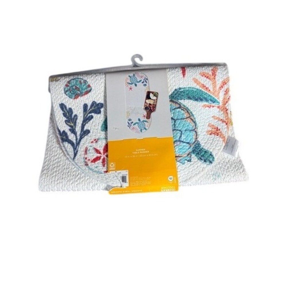 Celebrate Together Summer Table Runner Woven 13"x36" Beach Sea Life GIFT NEW